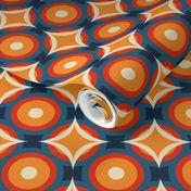 70s circles geometric design with white, red, orange and blue(small size version)