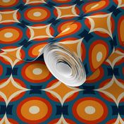 70s circles geometric design with white, red, orange and blue(small size version)