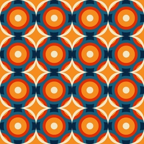 70s circles geometric design with white, red, orange and blue(small size version)