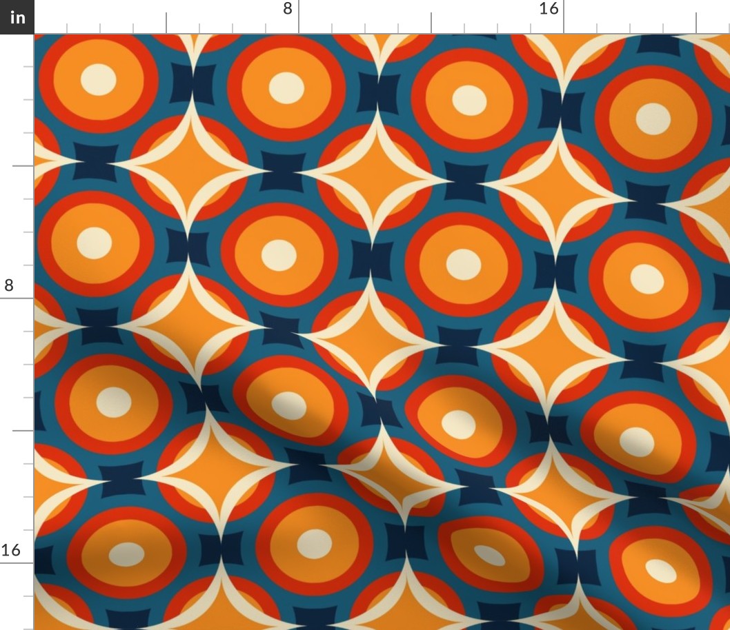 70s circles geometric design with white, red, orange and blue(small size version)