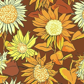 70s retro sunflowers yellow