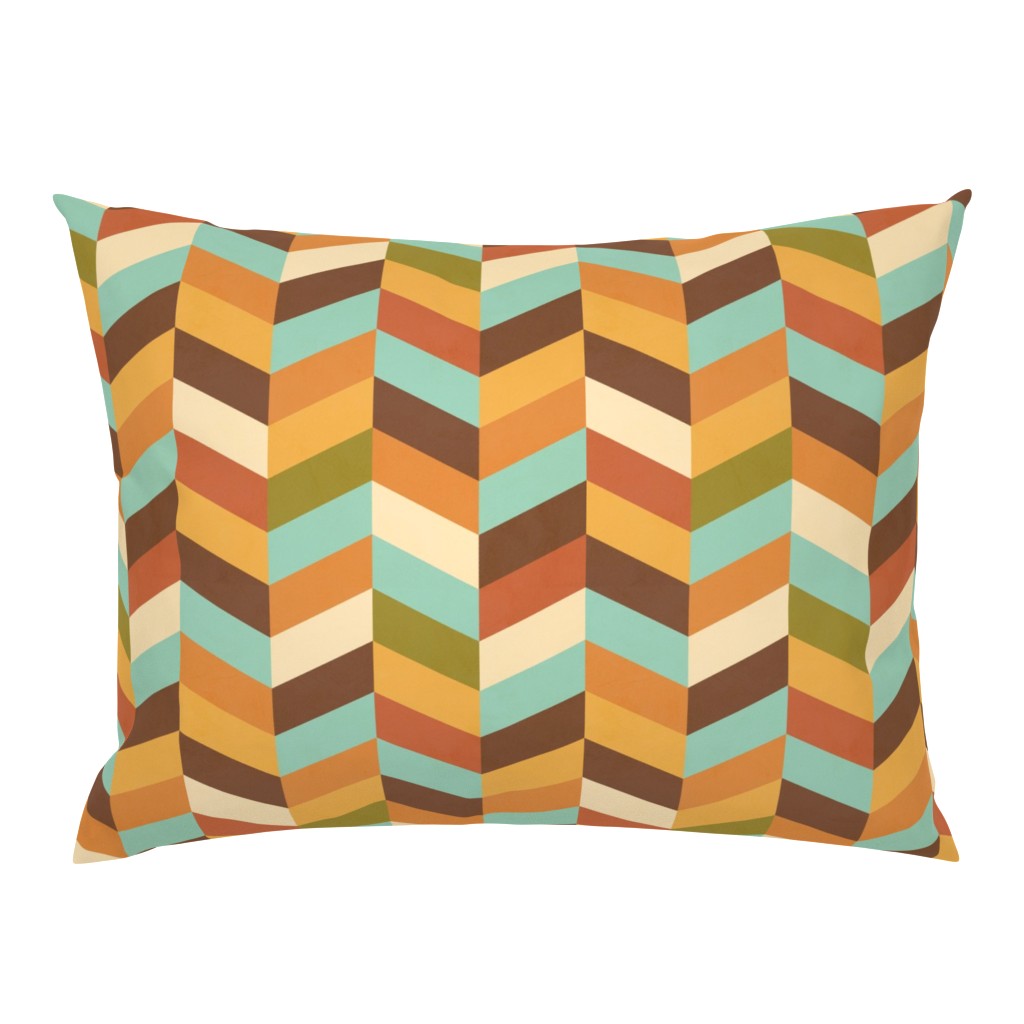 MEDIUM - 70s Retro Chevrons - Earthy, turquoise and orange