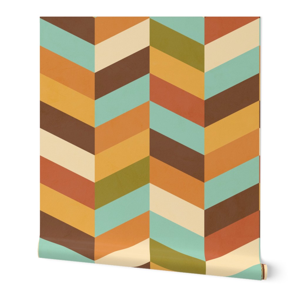 MEDIUM - 70s Retro Chevrons - Earthy, turquoise and orange