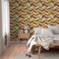 MEDIUM - 70s Retro Chevrons - Earthy, turquoise and orange