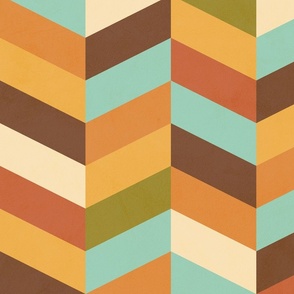 LARGE - 70s Retro Chevrons - Earthy and turquoise