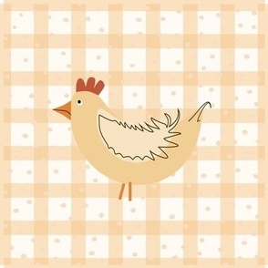 Funny Chicken in beige on checks - Hoop art