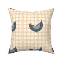 Funny Chicken in blue on checks - Hoop art