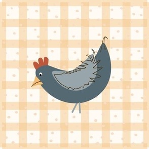 Funny Chicken in blue on checks - Hoop art