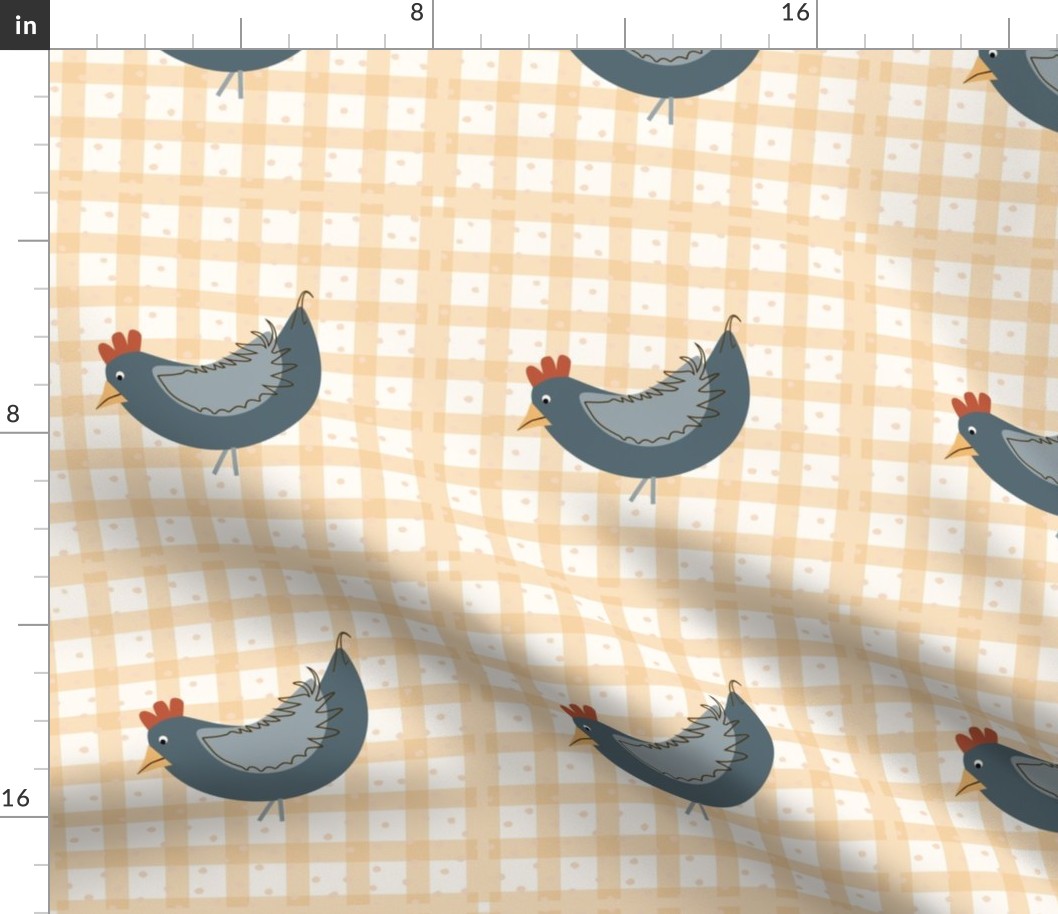 Funny Chicken in blue on checks - Hoop art