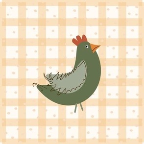 Funny Chicken in green on checks - Hoop art
