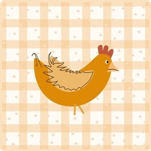 Funny Chicken in orange on checks - Hoop art