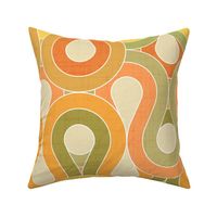 Retro 70s Abstract Geometric Wave Yellow Orange Olive Green Large Scale