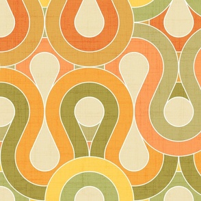 Retro 70s Abstract Geometric Wave Yellow Orange Olive Green Large Scale