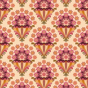 70s bouquet of flowers in warm pink, orange and mustard - retro floral