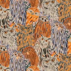 Smaller Scale Modern Camouflage Owls Streetwear Orange Neon
