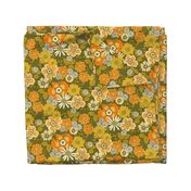 Large Seventies Retro Hippy Floral on Green Background