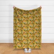 Large Seventies Retro Hippy Floral on Green Background