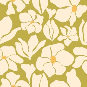Magnolia Flowers - Matisse Inspired - Citron -  MEDIUM