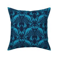 Small-Scale Turquoise & Navy Blue Cryptozoology/Cryptid Damask