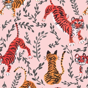 Playful Tigers on Blush
