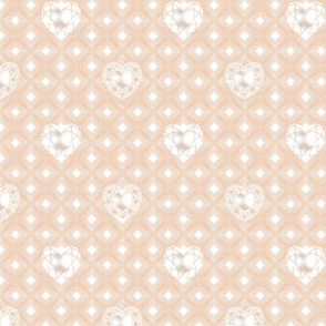 Pearl Hearts and Lace on Apricot Faux Velvet