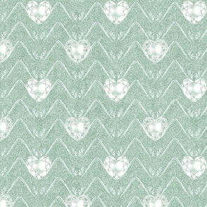 Pearl Hearts on Soft Green Faux Velvet