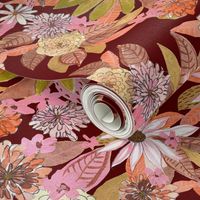 Autumn Burnt Sienna and Pink Floral // Maroon Red