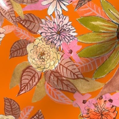 Autumn Burnt Sienna and Pink Floral // Autumn Orange