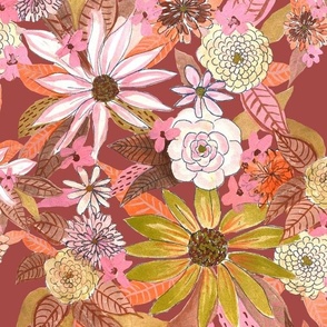 Autumn Burnt Sienna and Pink Floral // Boho Rust