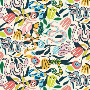 Snakes in high spirits | Beige and Colorful | Large scale ©designsbyroochita