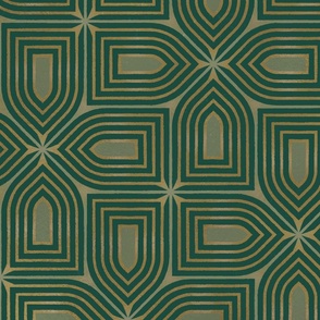 Art deco 1920s Wallpaper in Dark Green, Sage and Gold | jumbo scale ©designsbyroochita