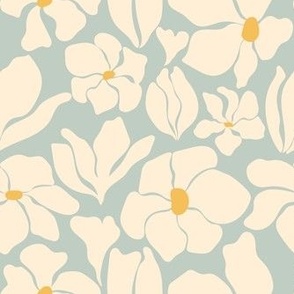 Magnolia Flowers - Matisse Inspired - Robin Egg Blue - MEDIUM