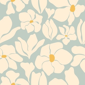 Magnolia Flowers - Matisse Inspired - Robin Egg Blue - JUMBO
