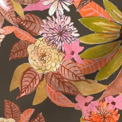 Autumn Burnt Sienna and Pink Floral // Charcoal