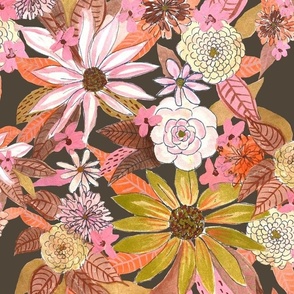 Autumn Burnt Sienna and Pink Floral // Charcoal