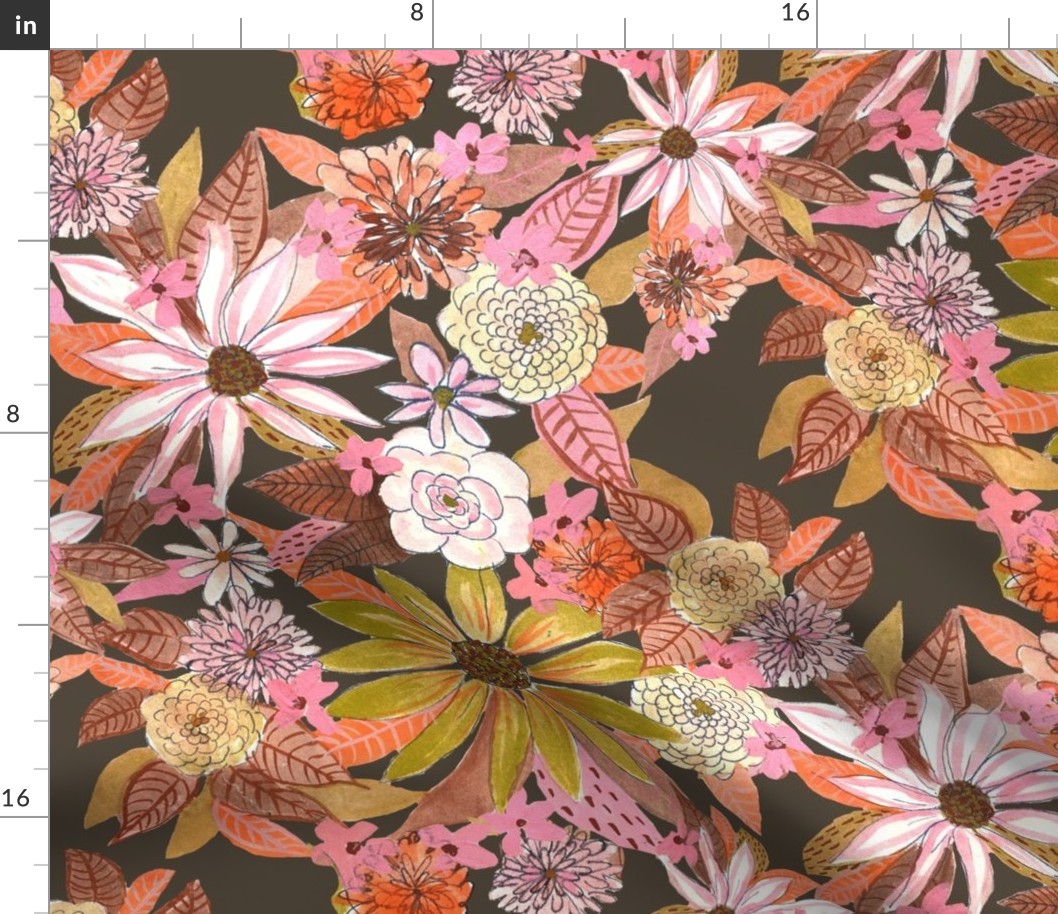 Autumn Burnt Sienna and Pink Floral // Charcoal