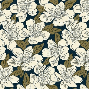 Large – gathered Magnolia blossoms – midnight blue 