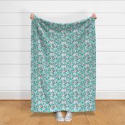 Boho Flowers - Large Scale - teal green monochrome