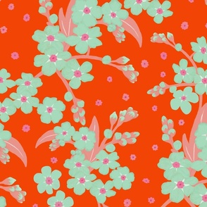 Retro Floral Pattern on Red | Large Scale