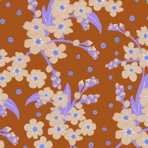 Purple and Cream Forget-me-not Flower on Squirrel Brown | Large Scale