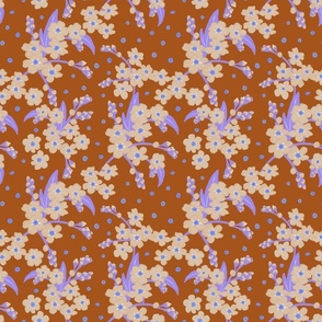 Purple and Cream Forget-me-not Flower on Squirrel Brown |Small Scale