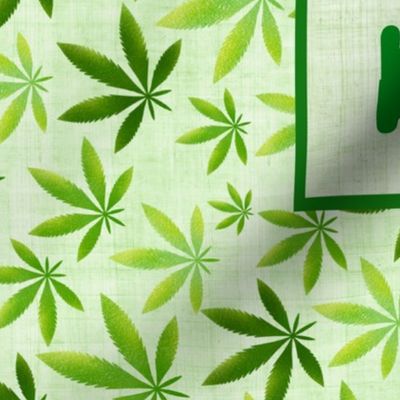 Large 27x18 Fat Quarter Panel LOVE Green Marijuana Leaves Pot Plant for Tea Towel or Wall Hanging