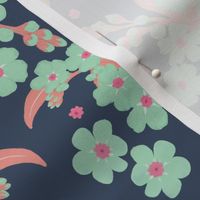 Retro Forget-me-not Flower on Oxford Blue | Small Scale