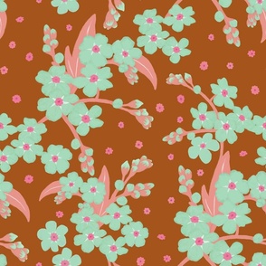 Retro Forget-me-not Flower on Squirrel Brown | Medium Scale