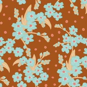 Retro Forget-me-not Flower on Squirrel Brown| Medium Scale