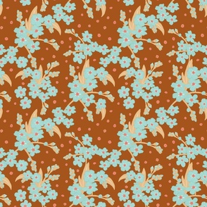 Retro Forget-me-not Flower on Squirrel Brown | Small Scale