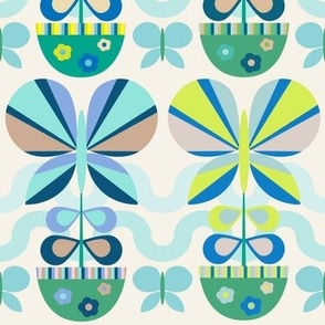 Retro Butterflies are Free, blue greens, 12 inch