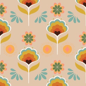 Hippy Dippy Flowers on cream (Large)