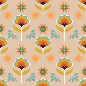 Hippy Dippy Flowers on cream (Medium)