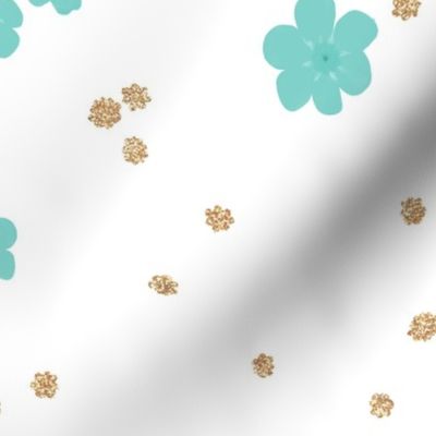 Teal Gold Forget-me-not Floral Pattern | Medium Scale